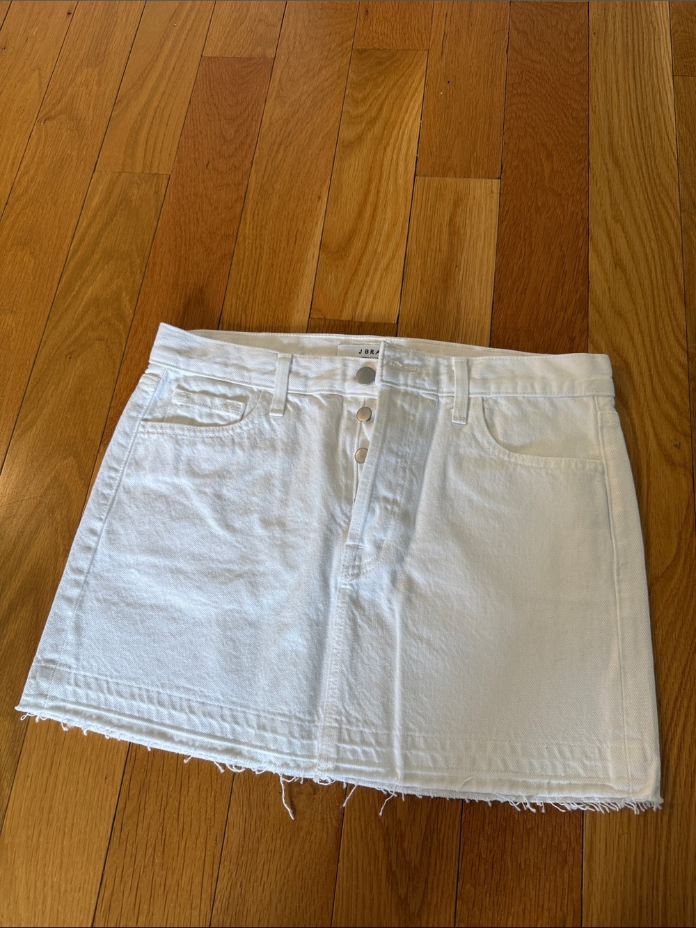 J Brand White Denim Button-Front Mini Skirt Size 25